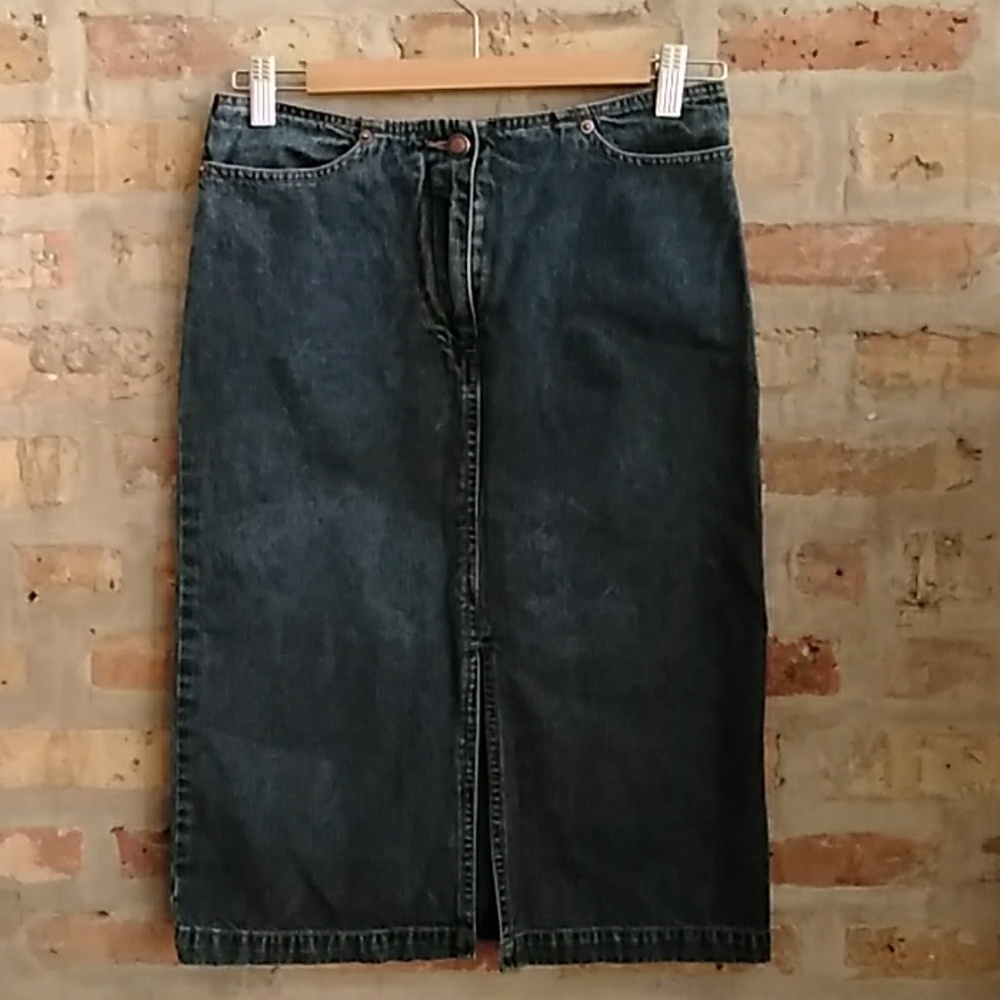 Long denim skirt with slit
